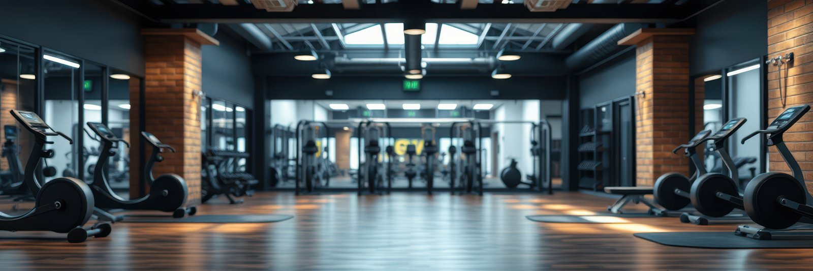 Modern fitness center with a range of cardio machines and a spacious area for workouts in a contemporary design
